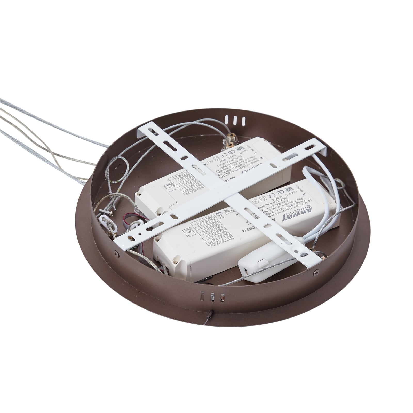 LED pendellampe Yonam 2-lys dimbar CCT brun Ø60 cm WiFi fjernkontroll