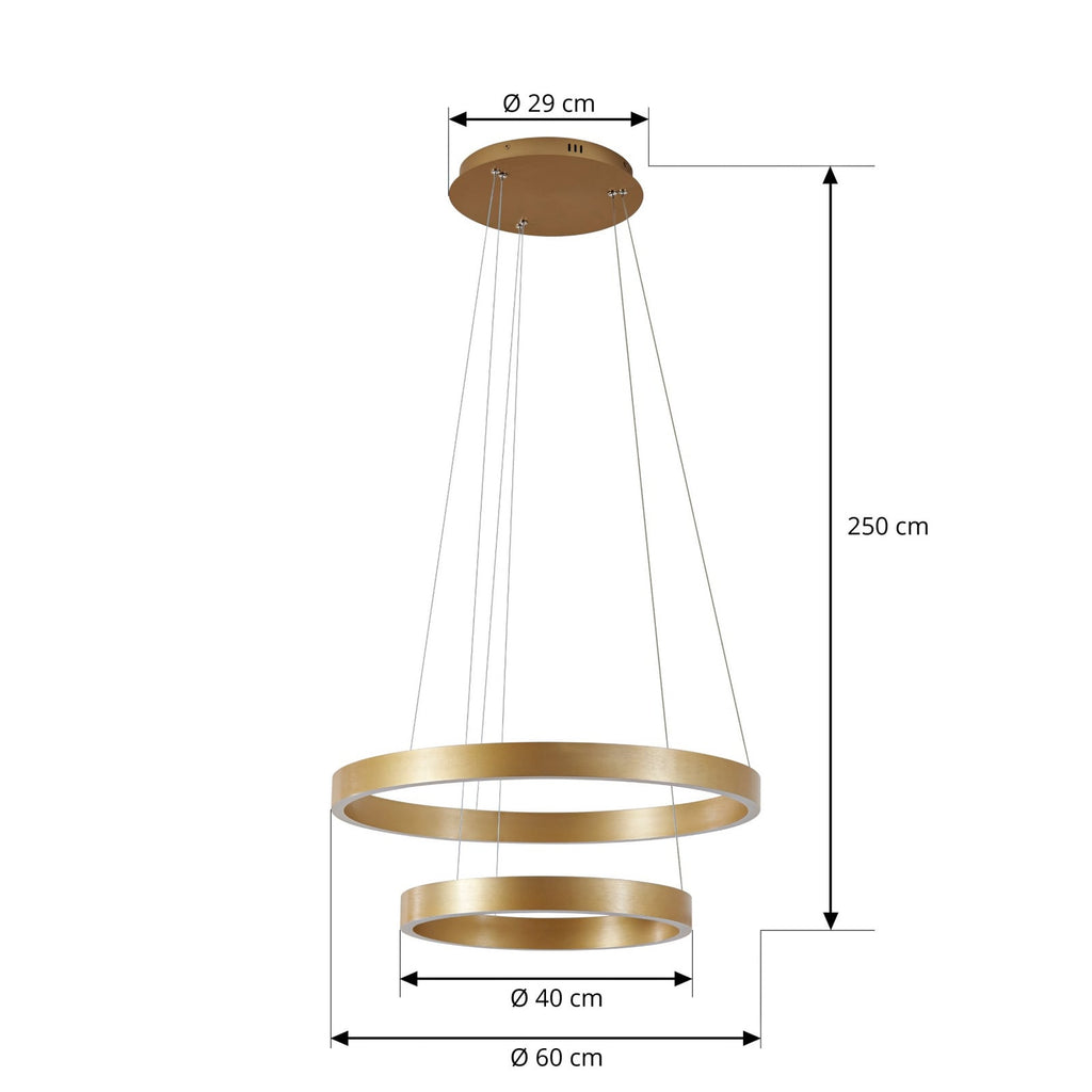 LED pendellampe Yonam 2-lys dimbar detalj gull metall