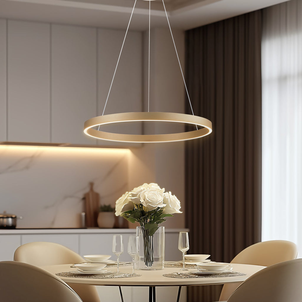 LED pendellampe Yonam dimbar CCT gull Ø60 cm 52W WiFi forfra