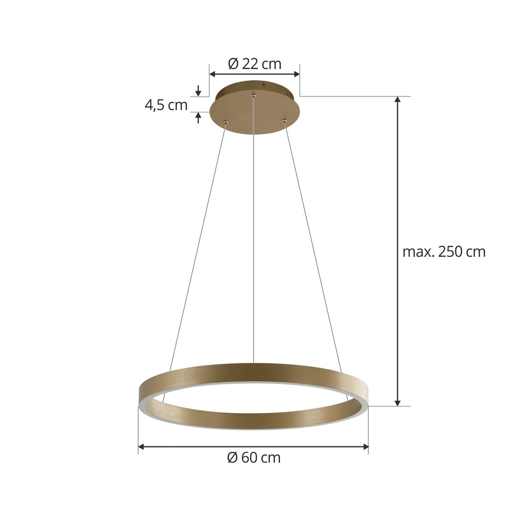 LED pendellampe Yonam dimbar CCT gull Ø60 cm 52W WiFi montert i rom