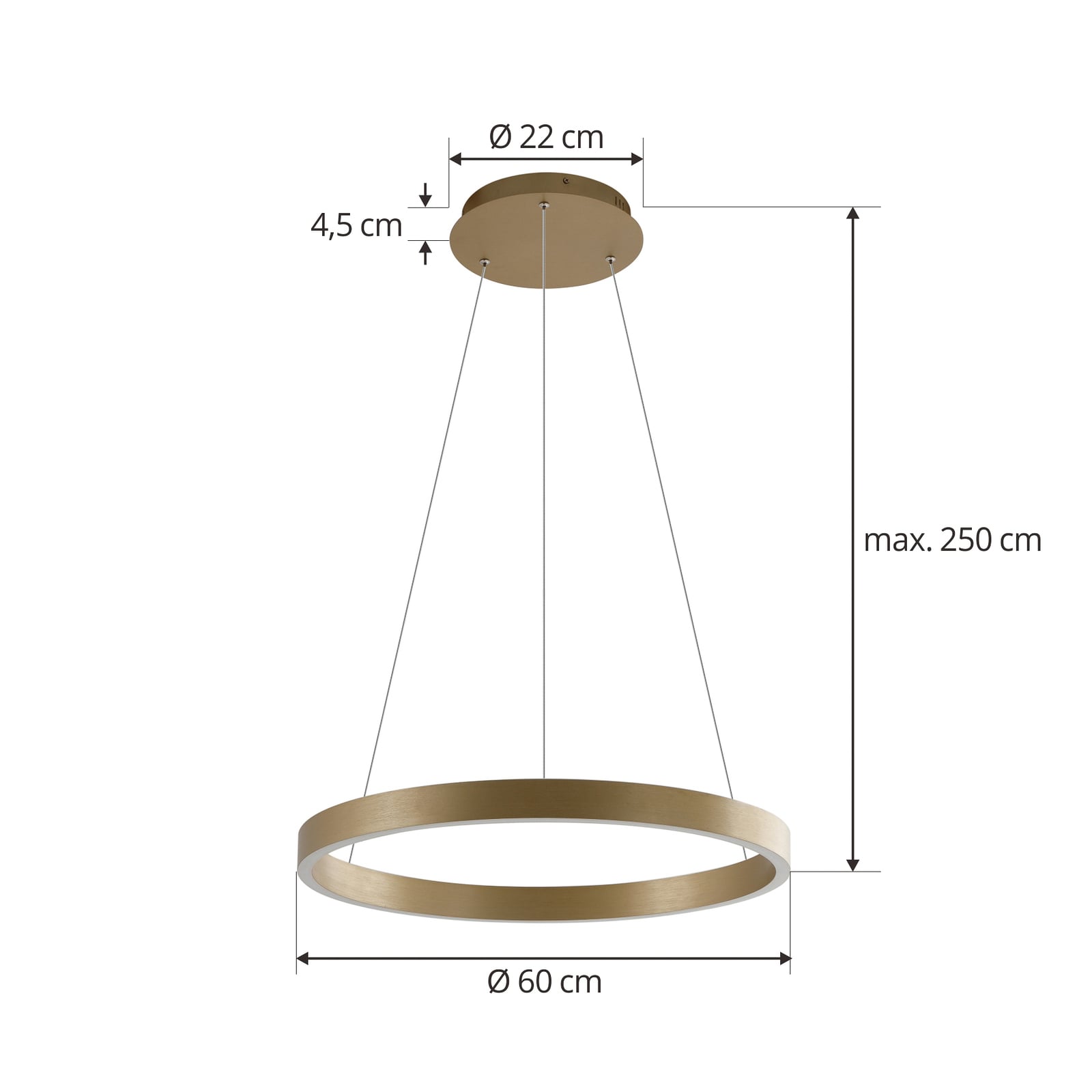 LED pendellampe Yonam dimbar CCT gull Ø60 cm 52W WiFi montert i rom