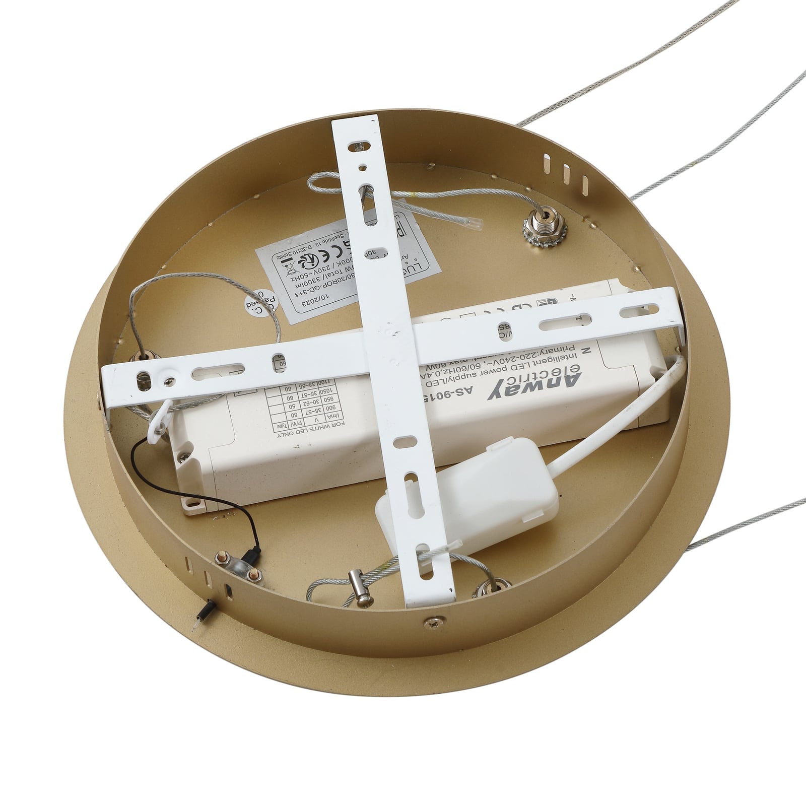 LED pendellampe Yonam dimbar CCT gull Ø60 cm 52W WiFi app-styring