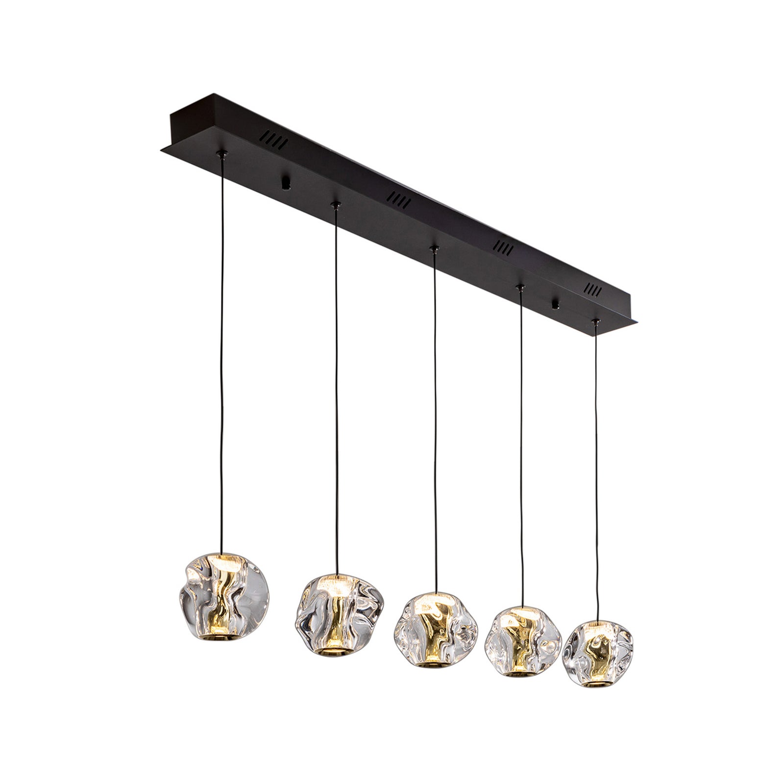 Detalj av LED pendellampe Zaria 5-lys svart klar akryl dimbar 96 cm