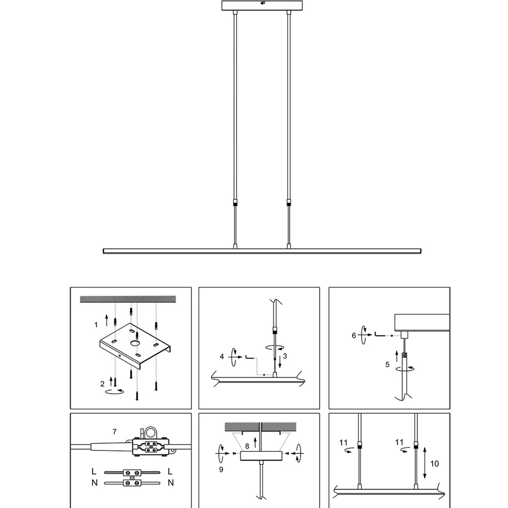 LED pendellampe Zelena dimbar CCT 122 cm stål opplyst fra siden