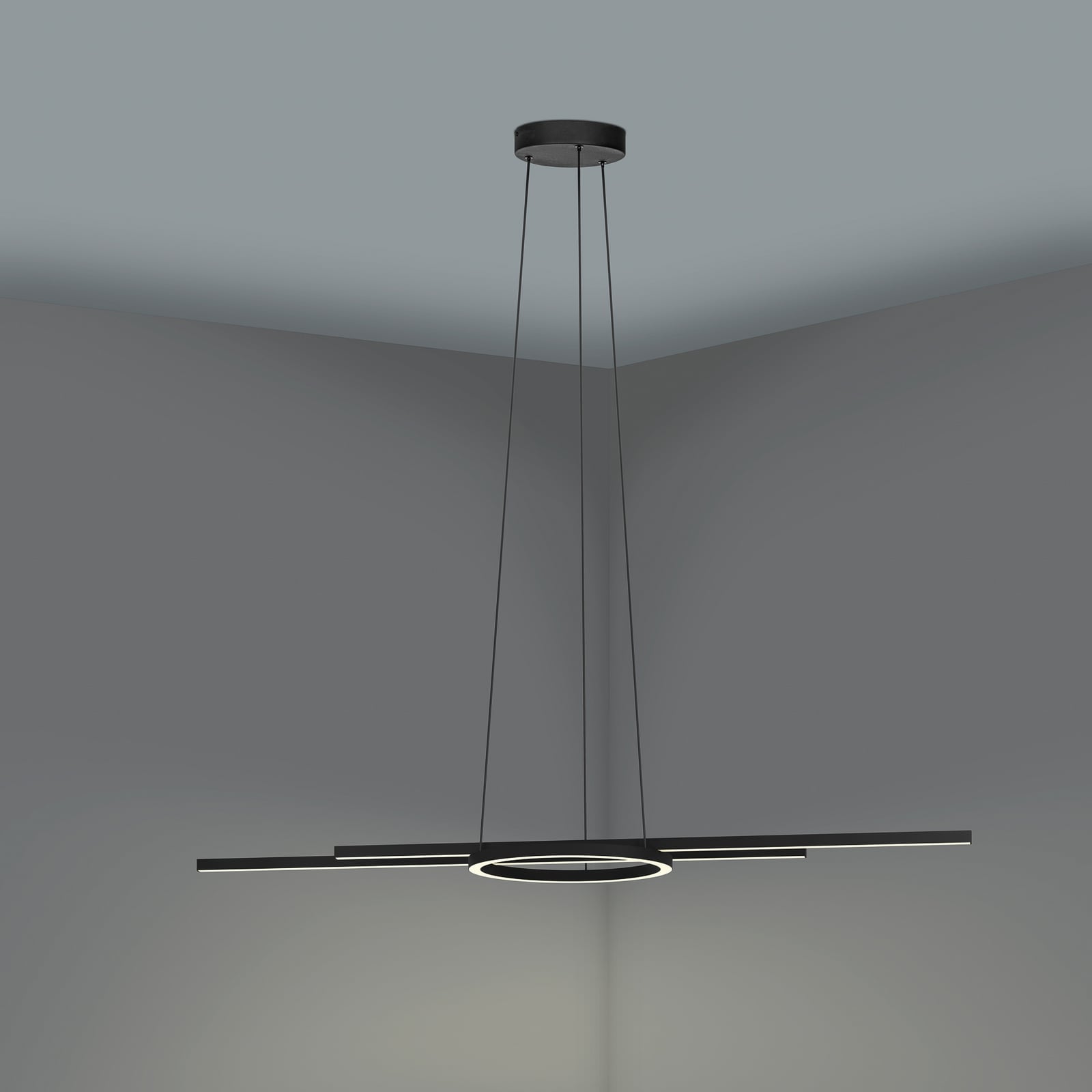 LED pendellampe Zillerio-Z dimbar svart CCT Zigbee detalj av oppheng