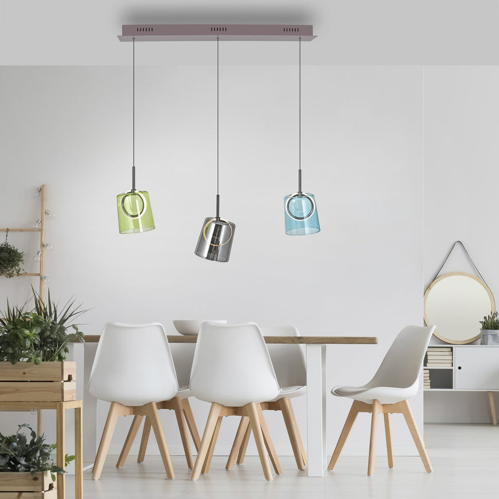 LED pendellampe Zula 3-lys farget glass 87 cm dimbar bakside