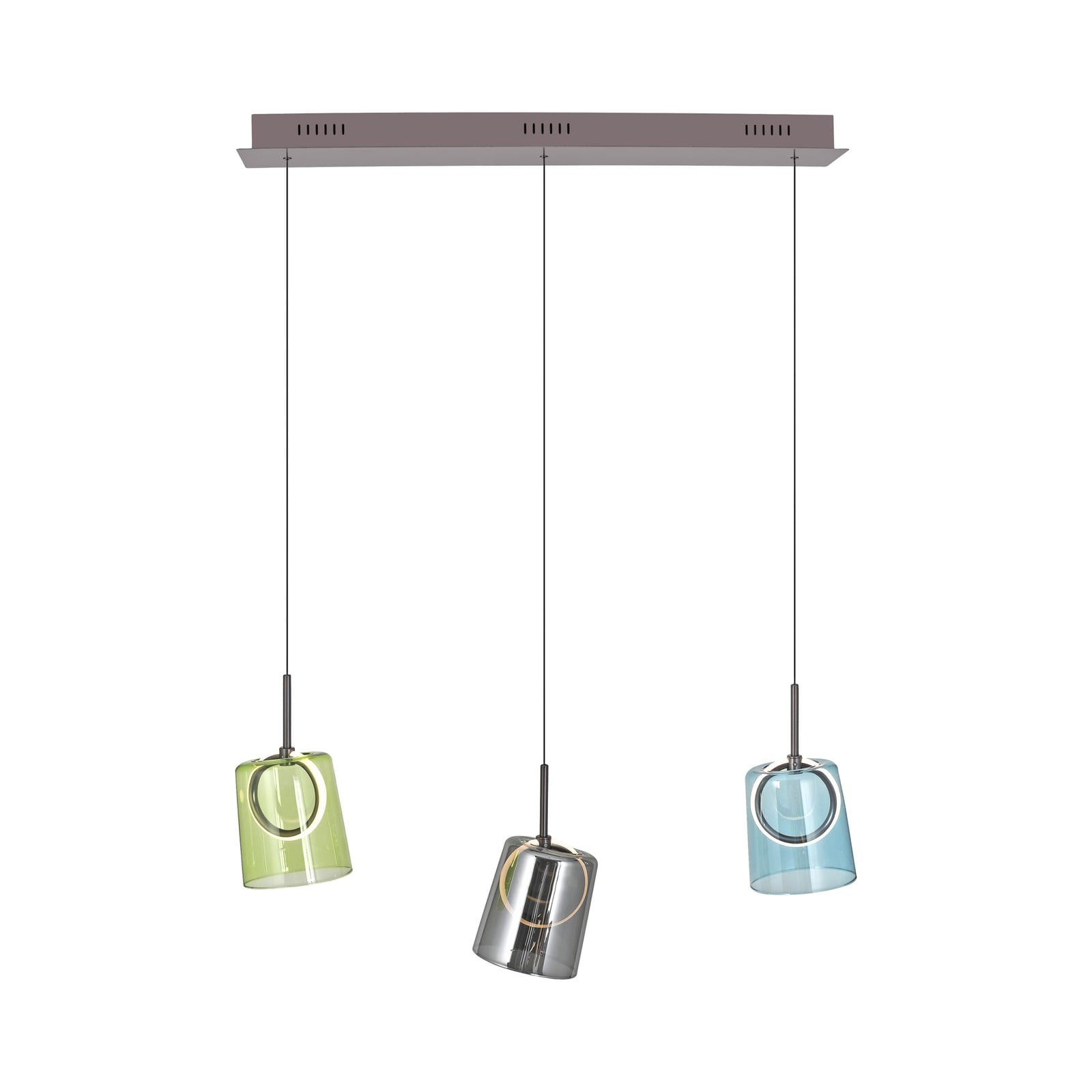 LED pendellampe Zula 3-lys farget glass 87 cm dimbar detalj