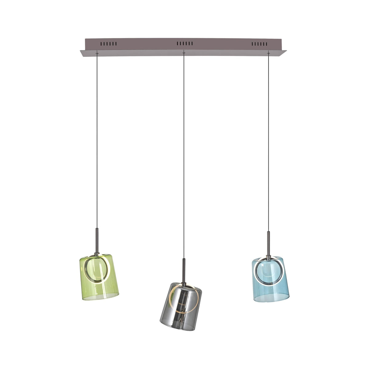 LED pendellampe Zula 3-lys farget glass 87 cm dimbar detalj