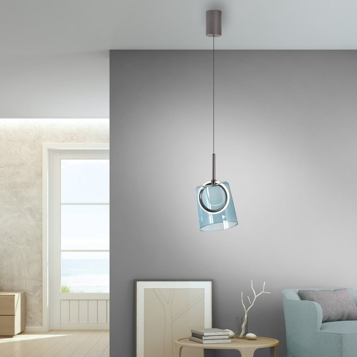 LED pendellampe Zula blått glass bakside