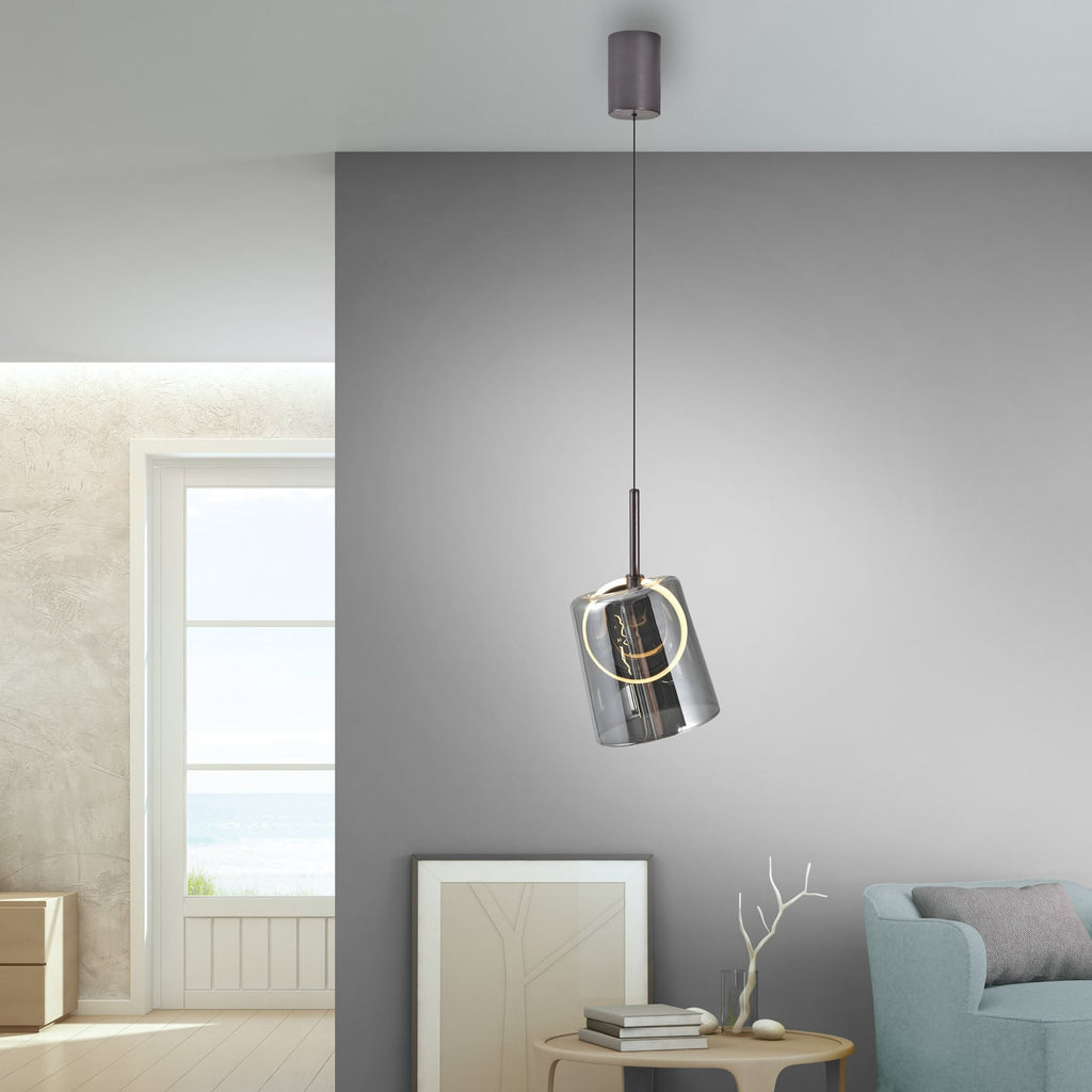 LED pendellampe Zula røykgrå glass bakside