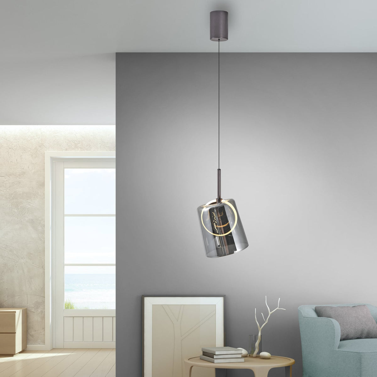 LED pendellampe Zula røykgrå glass bakside