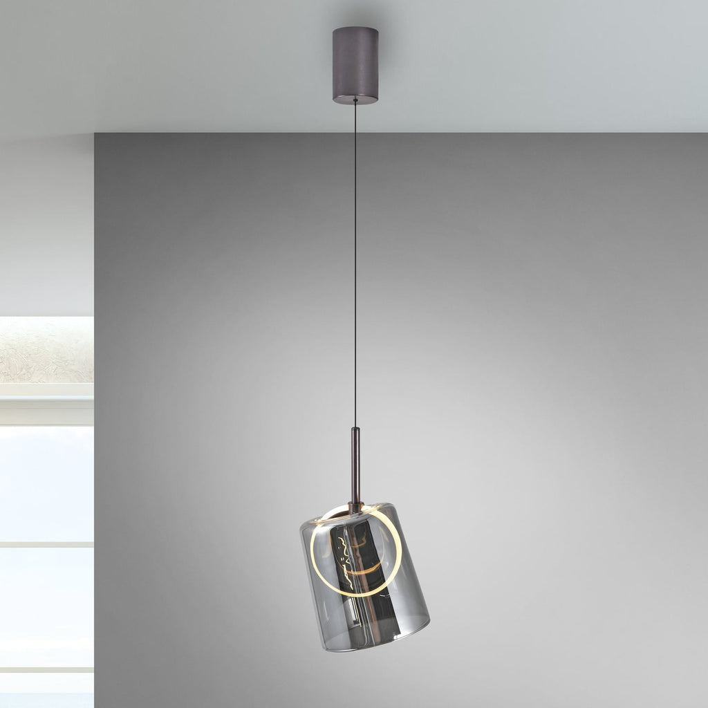 LED pendellampe Zula røykgrå glass forfra