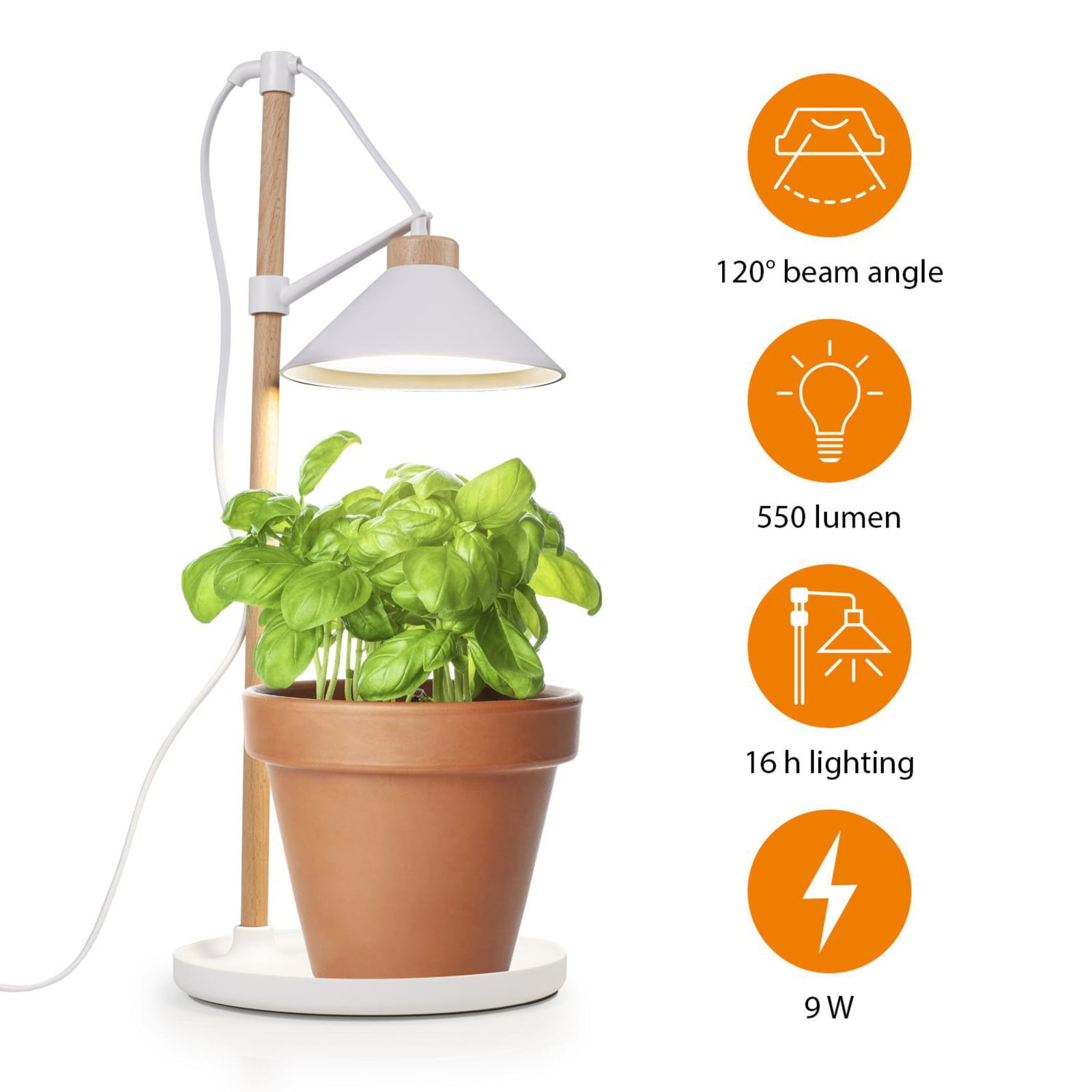 Led plantelampe ISL-60028 hvit og tre med ledning