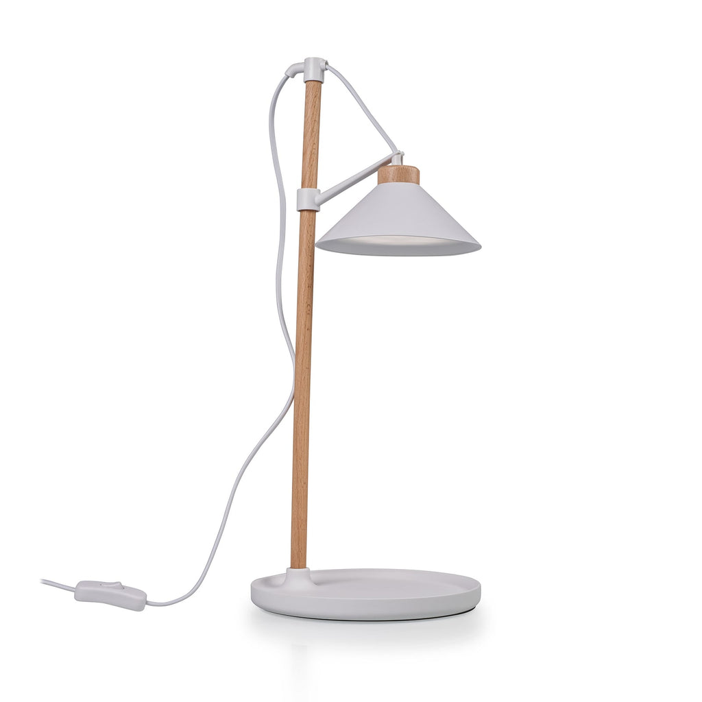 LED plantelampe ISL-60028 hvit og tre montert på bord