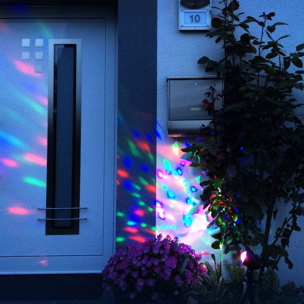 Oversikt av LED-projektor Disco RGB roterende lyseffekt IP44 - Näve i bruk