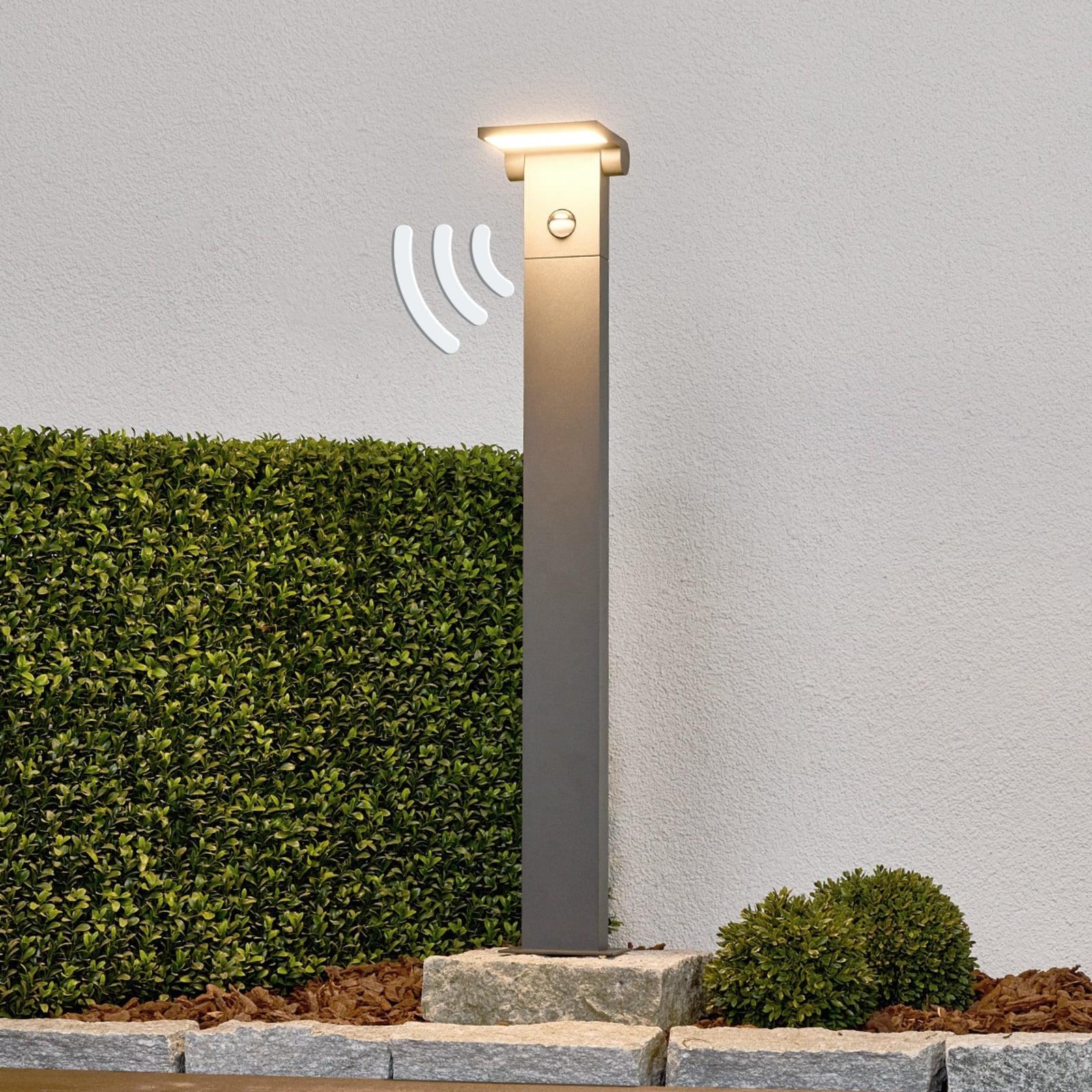 Detalj av LED pullertlys Marius med bevegelsessensor 80 cm grafitt