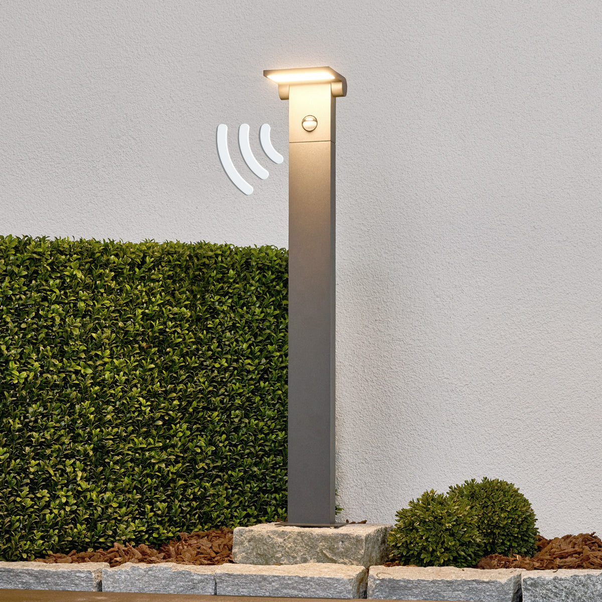 Detalj av LED pullertlys Marius med bevegelsessensor 80 cm grafitt