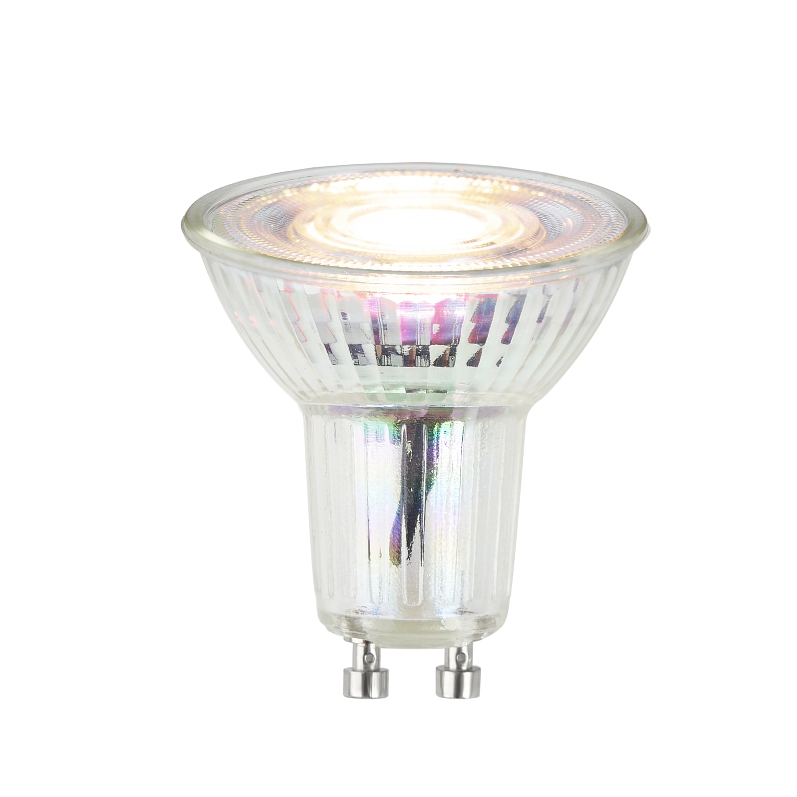 LED-reflektor GU10 3W klar glass 36° varmhvit foran