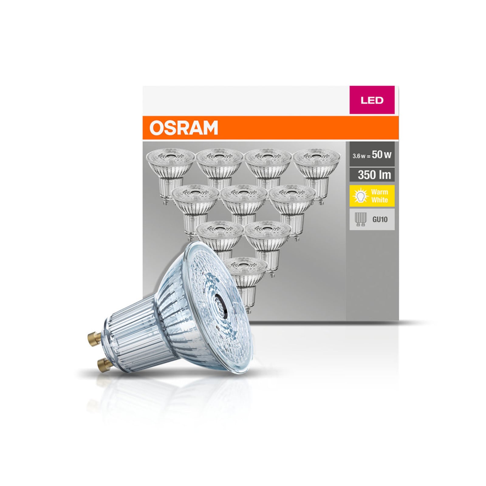 LED-reflektor GU10 4,3W 2700K varmhvit 10-pakning - OSRAM forfra