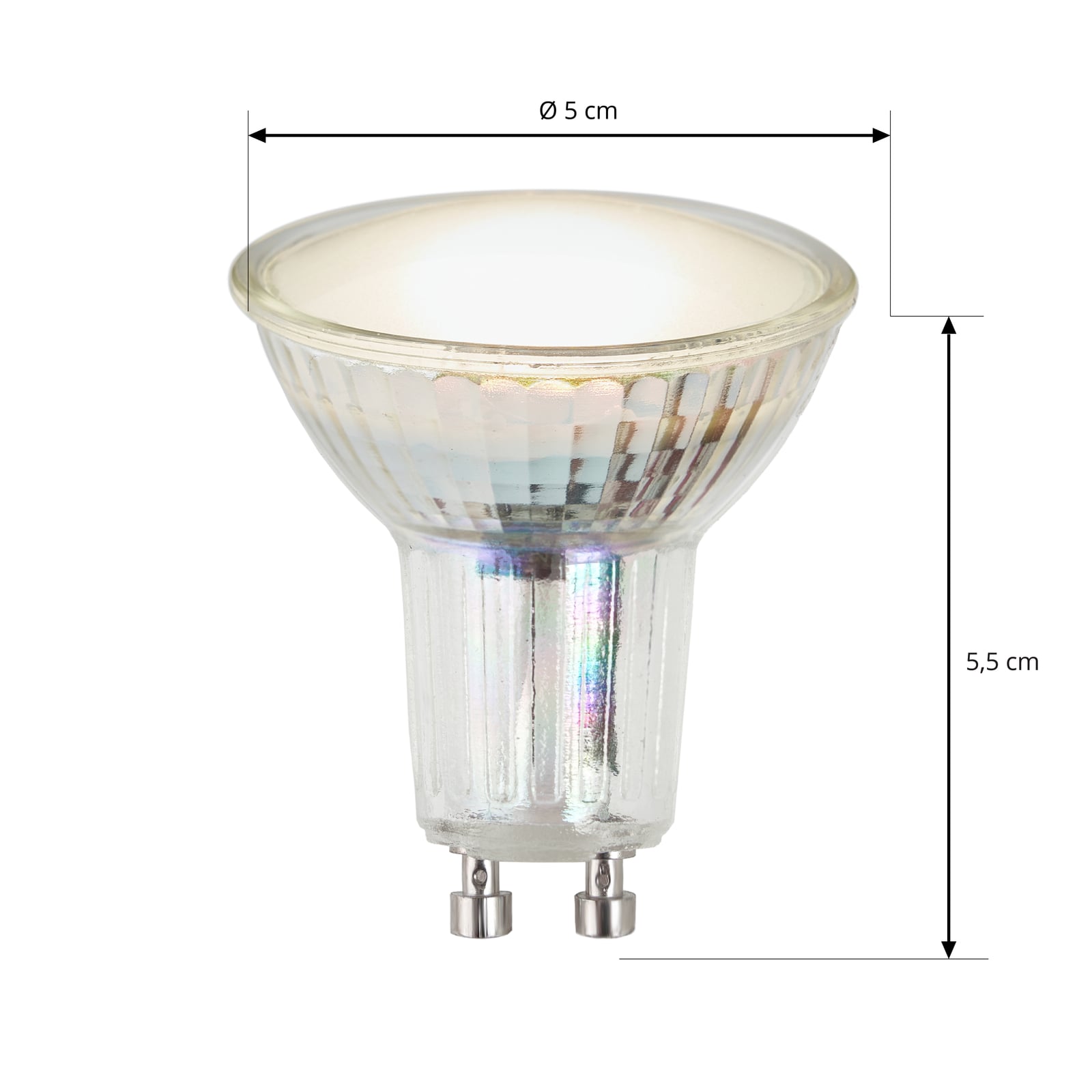 LED-reflektor GU10 4,5W klar glass 120° varmhvit detalj