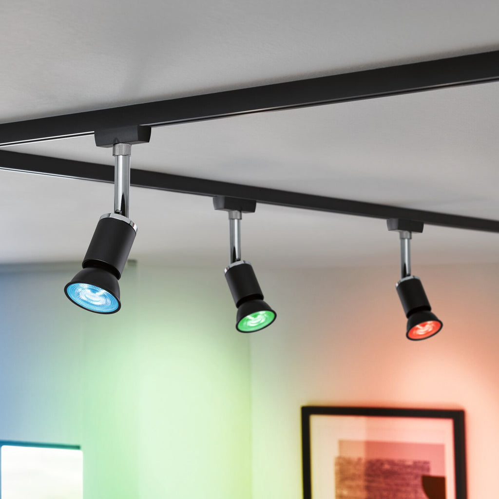 LED reflektor GU10 4,8W 350lm Zigbee RGBW 3-pakning svart sett forfra