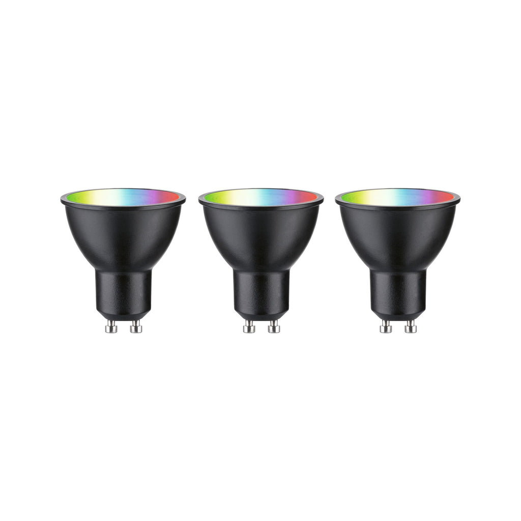 LED reflektor GU10 4,8W 350lm Zigbee RGBW 3-pakning svart bakside