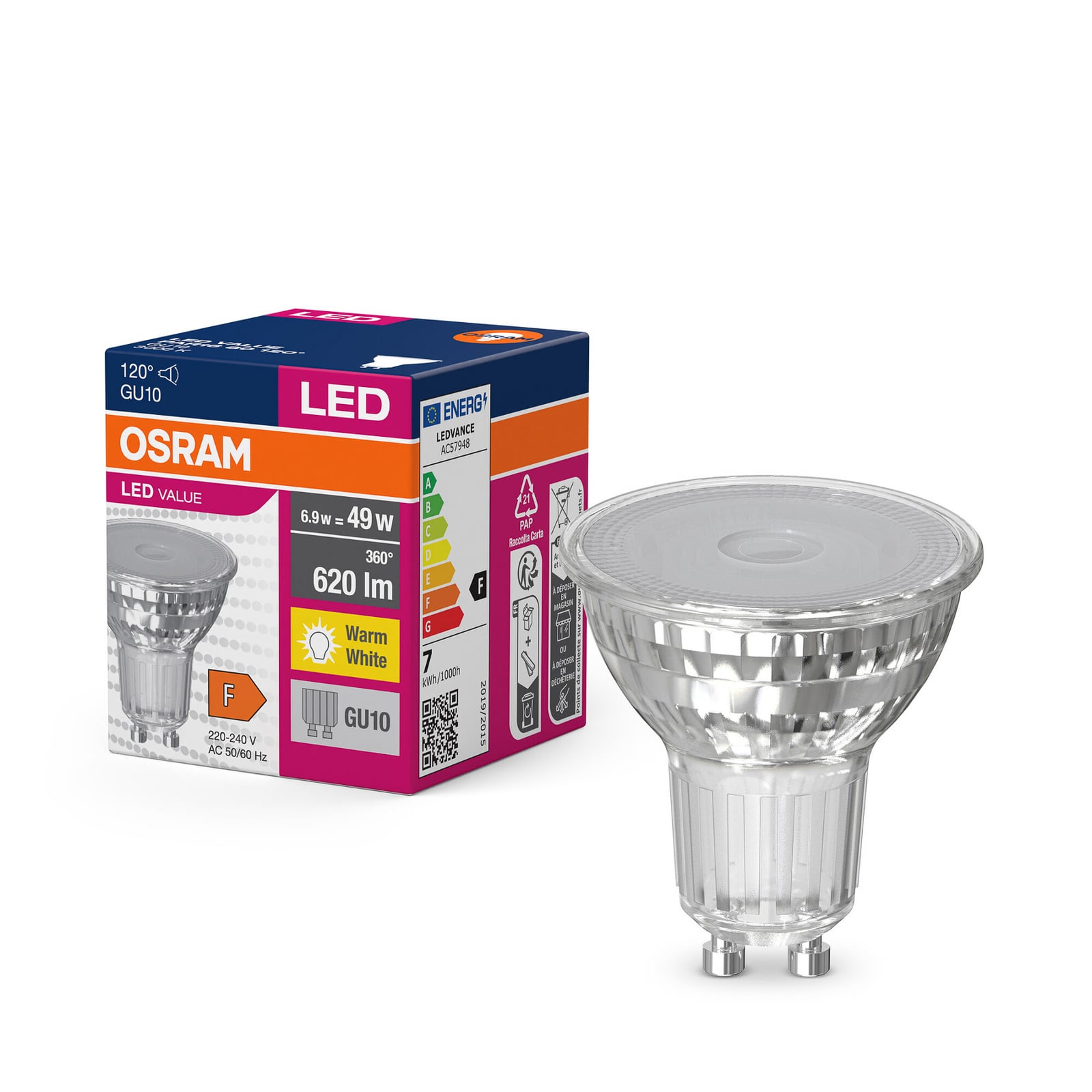 LED-reflektor GU10 6,9W 3000K 620lm klar glass OSRAM bakside