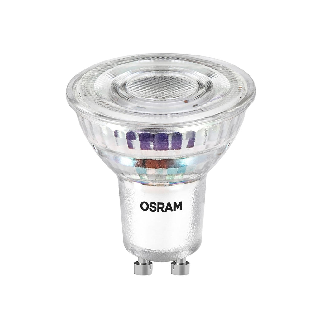 LED reflektorpære GU10 3,4W 2700K 600lm 100° klar fra OSRAM forfra