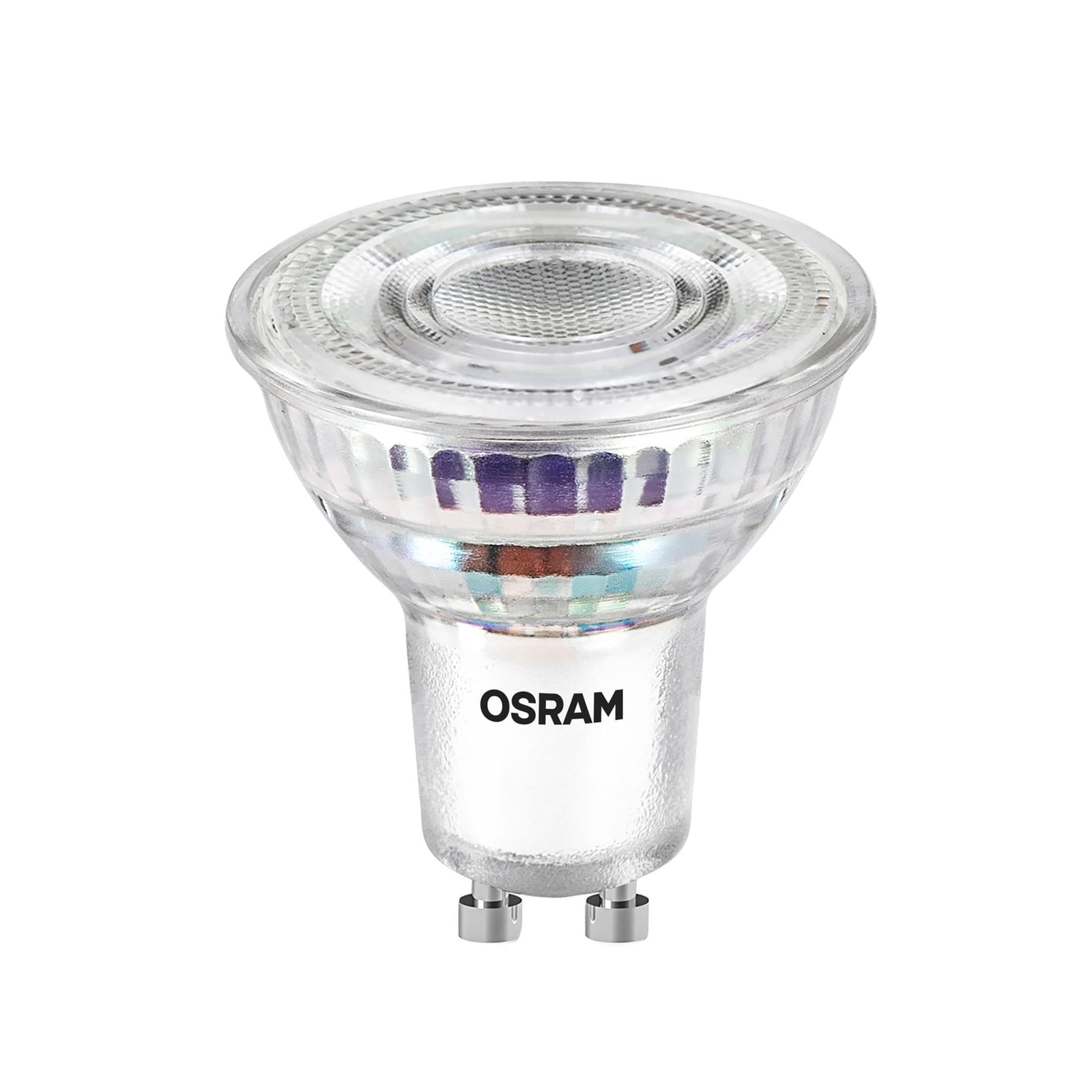 LED reflektorpære GU10 3,4W 2700K 600lm 100° klar fra OSRAM forfra