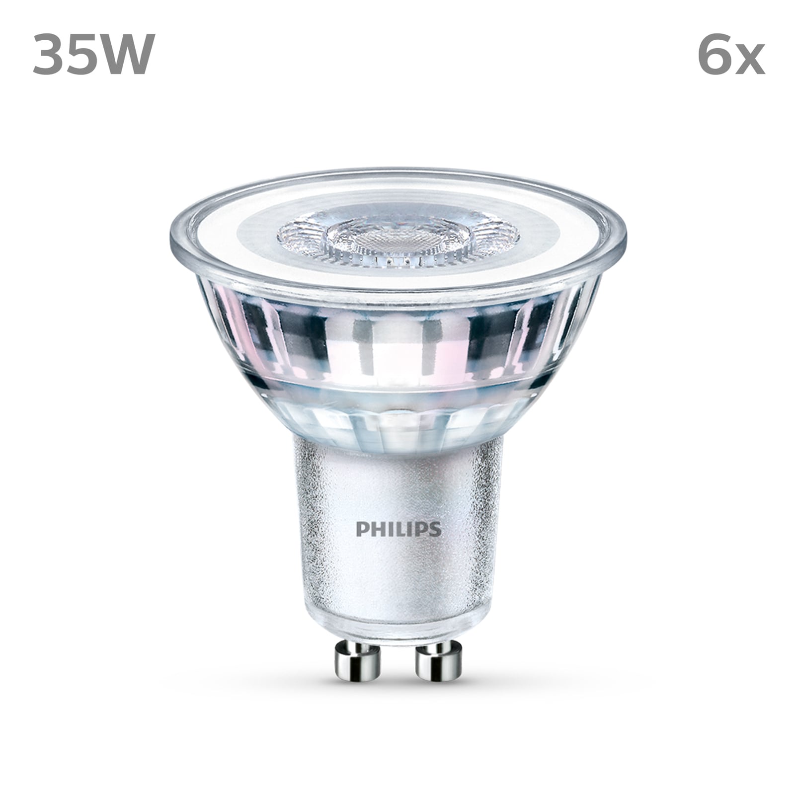 LED-reflektorpære GU10 3,5W 2700K 255lm klar 36° 6-pk - Philips bakside