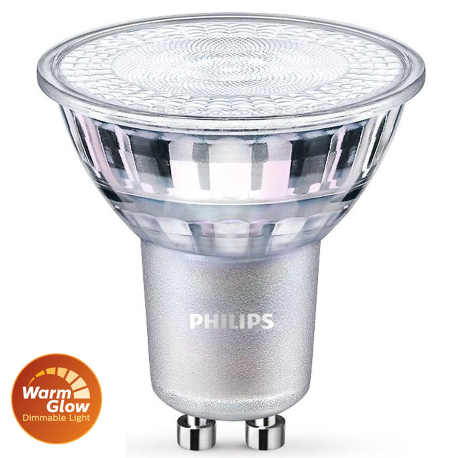 LED reflektorpære GU10 6,2W dimbar WarmGlow 2700K Philips forfra