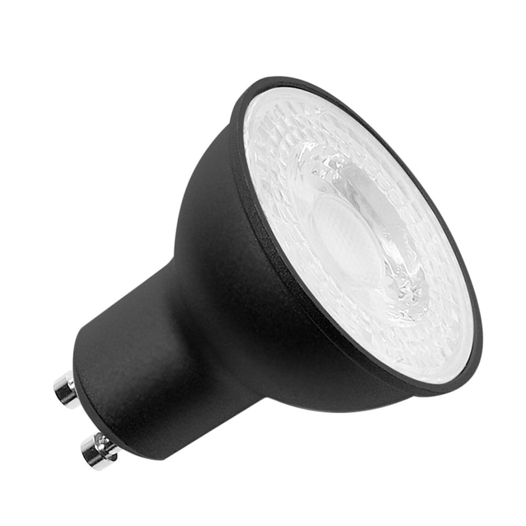LED-reflektorpære GU10 6W 3000K dimbar 38° svart forfra