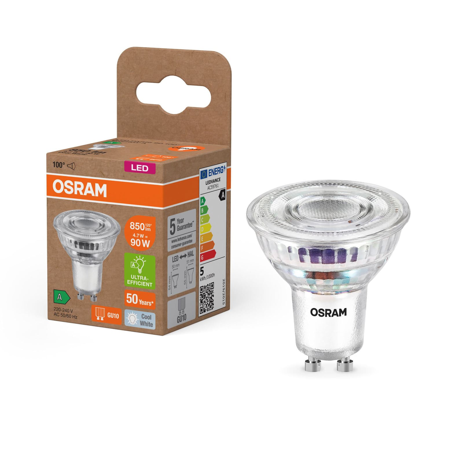 LED-reflektorpære PAR16 GU10 4,7W 4000K 850lm OSRAM nærbilde