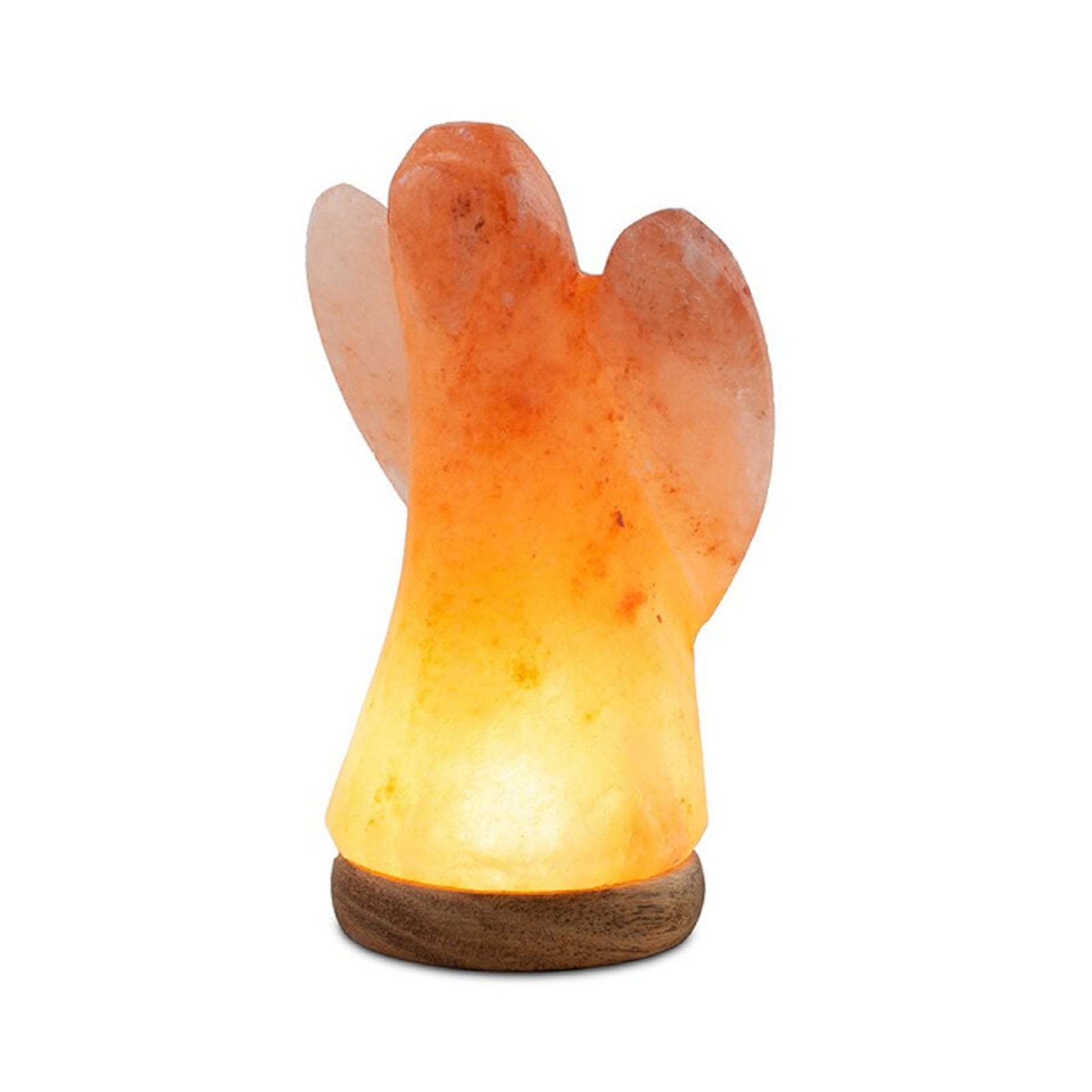 LED saltlampe engel med tresokkel USB ravfarget fra Wagner Life forfra