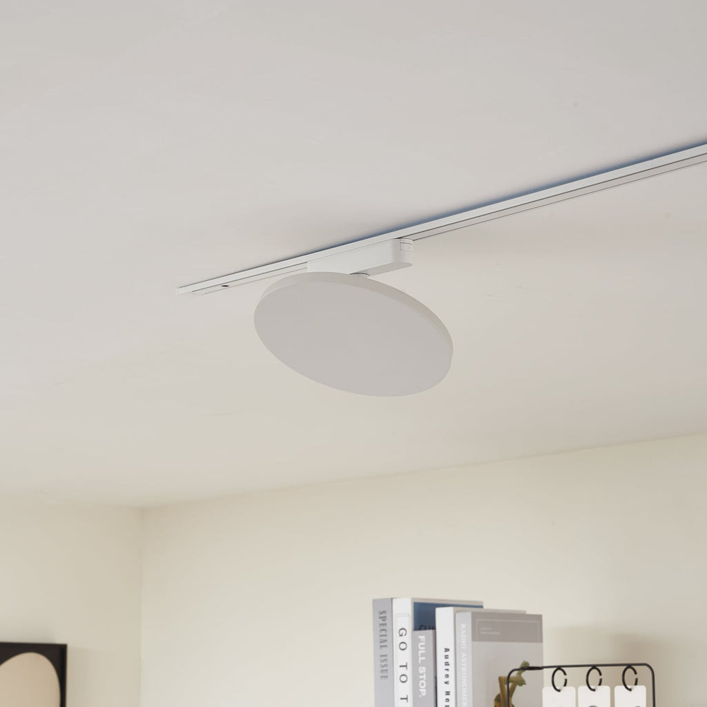 LED-skinnelampe 48V Lumaro dimbar hvit Ø18 cm detalj av lampehode