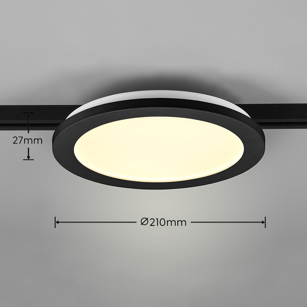 LED skinnelampe Camillus DUOline dimbar svart Ø26 cm detalj