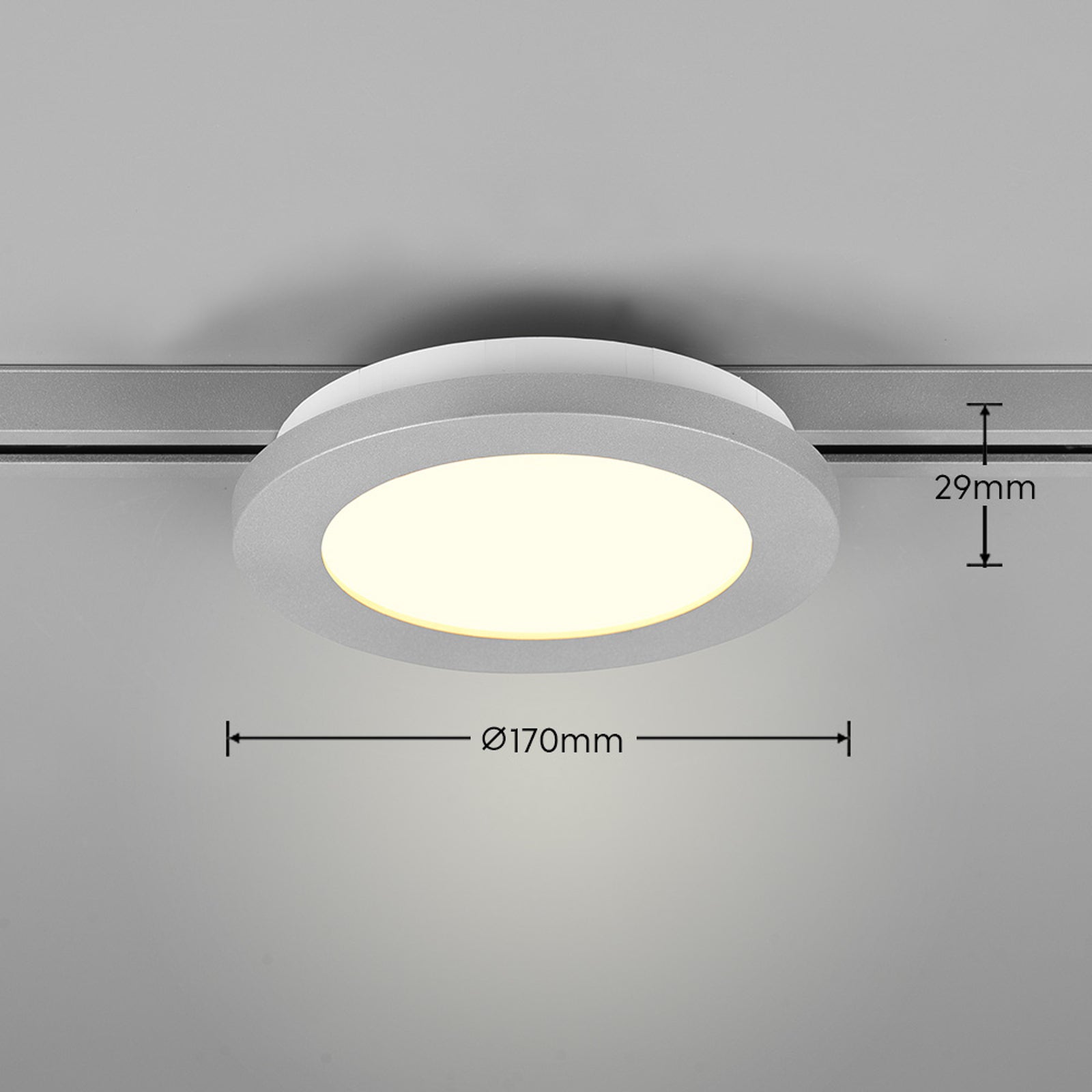 LED skinnelampe Camillus DUOline dimbar titan Ø17 cm detalj