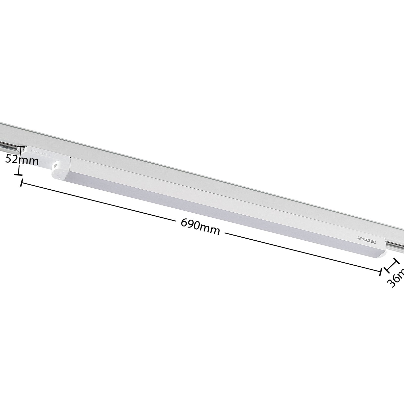 LED-skinnelampe Harlow hvit 3-fase 69 cm montert i skinnesystem