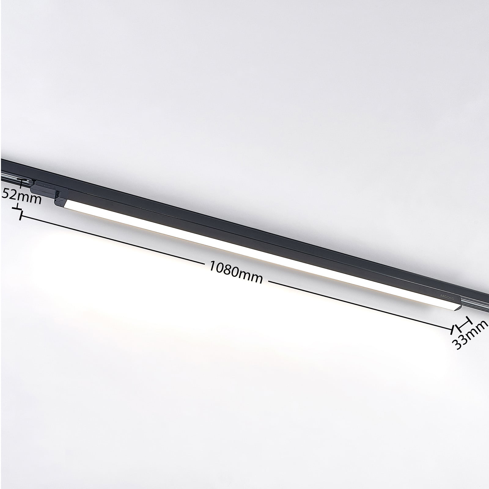 LED-skinnelampe Harlow svart 3-fase 109 cm nærbilde av skinnesystem festet