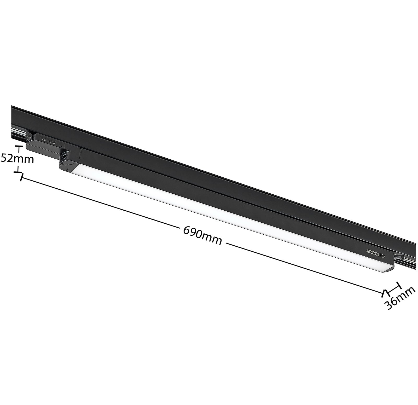 LED skinnelampe Harlow svart 69 cm side