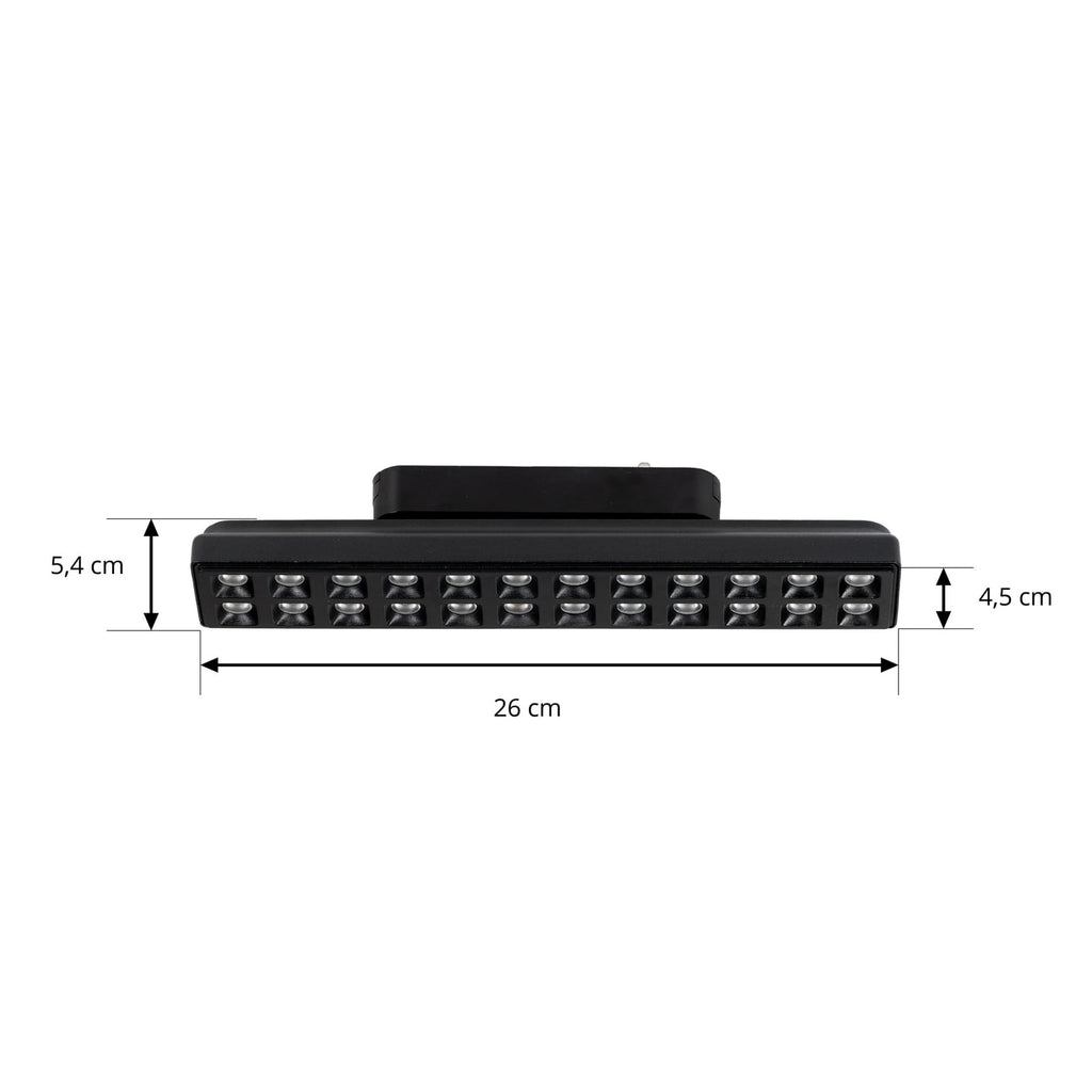Nærbilde av LED-skinnelampe Lumaro 48V dimbar CCT svart 26 cm 20W
