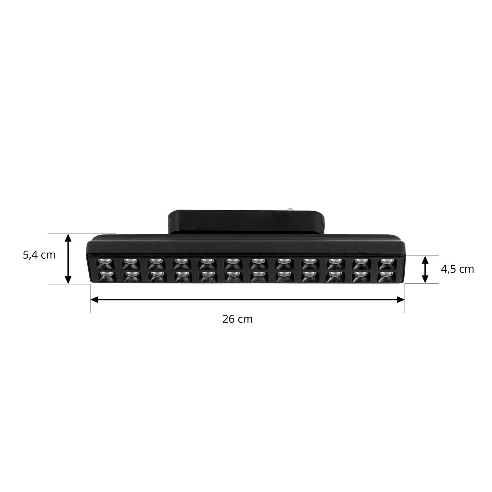 Nærbilde av LED-skinnelampe Lumaro 48V dimbar CCT svart 26 cm 20W