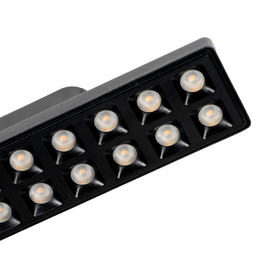 LED-skinnelampe Lumaro 48V dimbar CCT svart 26 cm 20W detalj av kontrollfunksjon