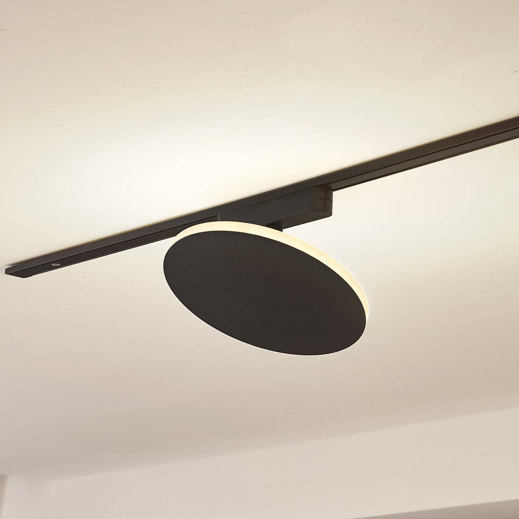 LED-skinnelampe Lumaro 48V svart aluminium Ø18 cm forfra
