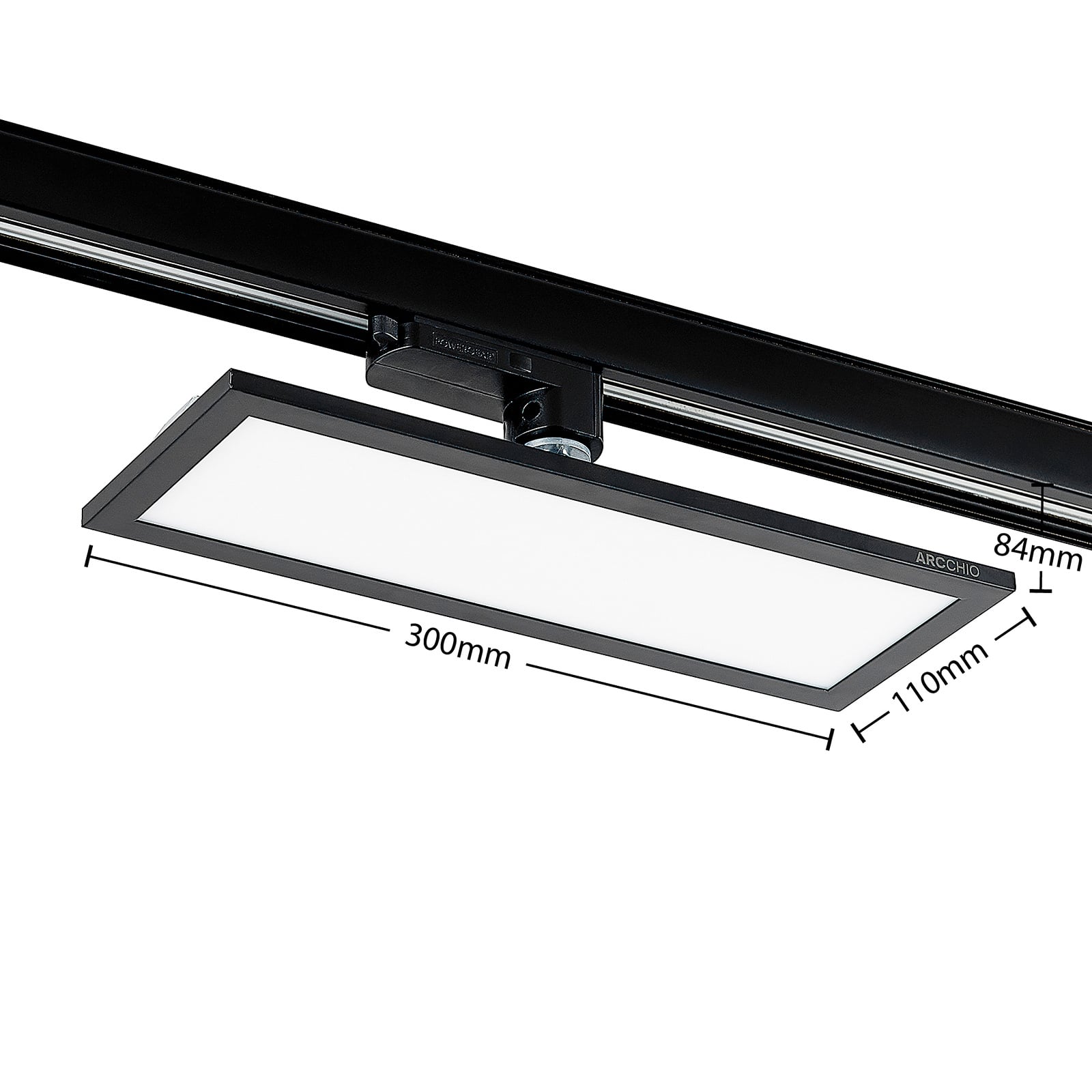 Sidevisning av LED skinnepanel Hairis 30 cm i svart