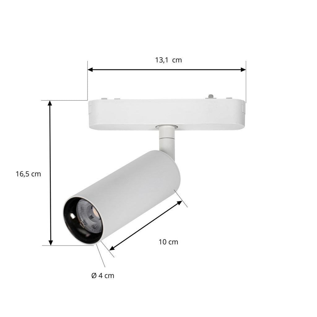 Nærbilde av LED-skinnespot 48V Lumaro dimbar hvit Ø4 cm aluminium CCT