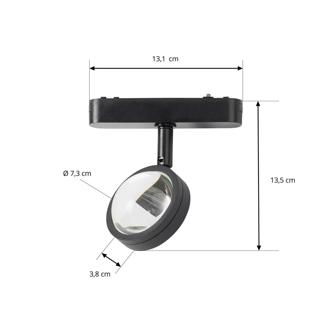 LED-skinnespot 48V Lumaro dimbar svart Ø7,3 cm nærbilde av skinnesystem