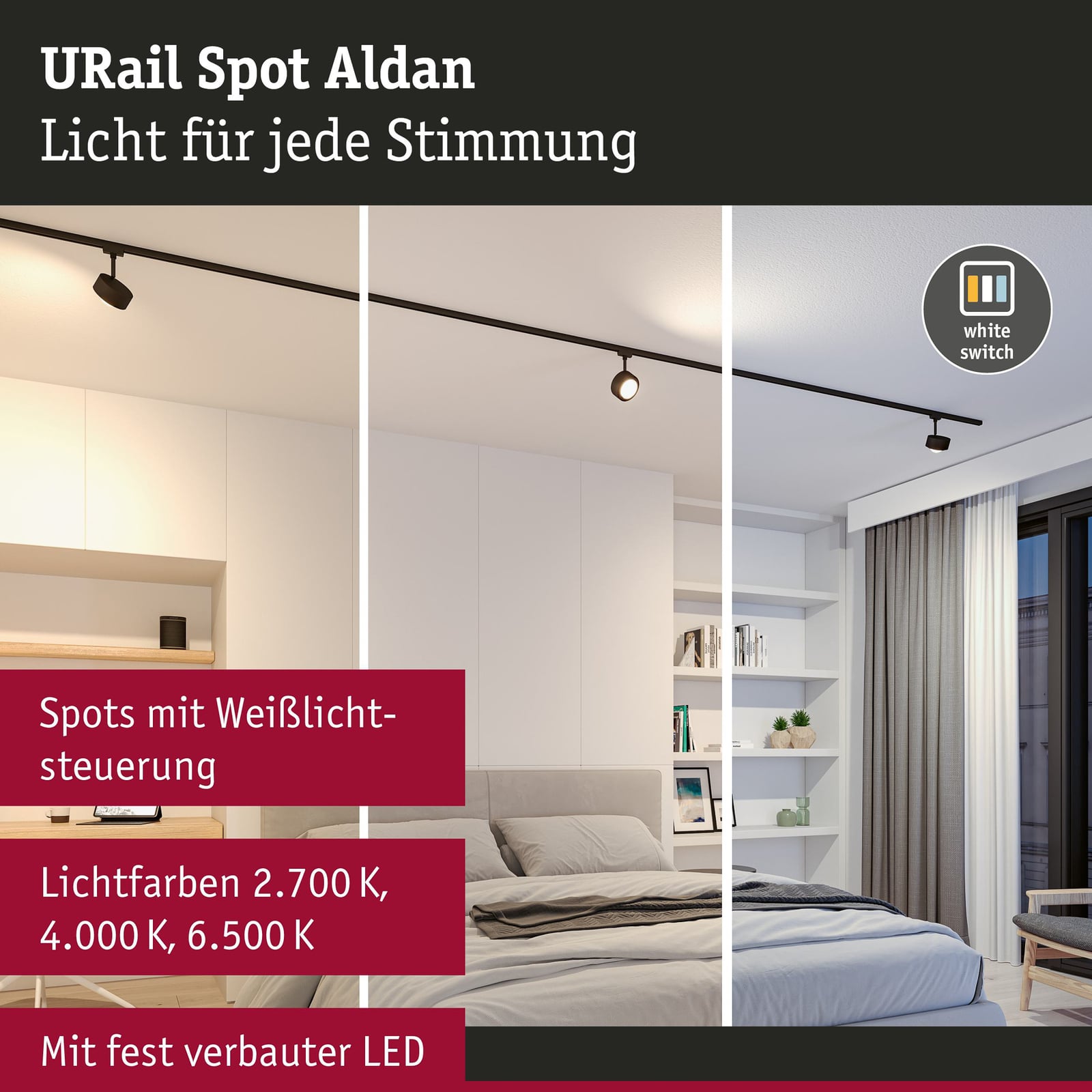 LED skinnespot Aldan URail CCT svart matt Ø9,9 cm på skinnesystem