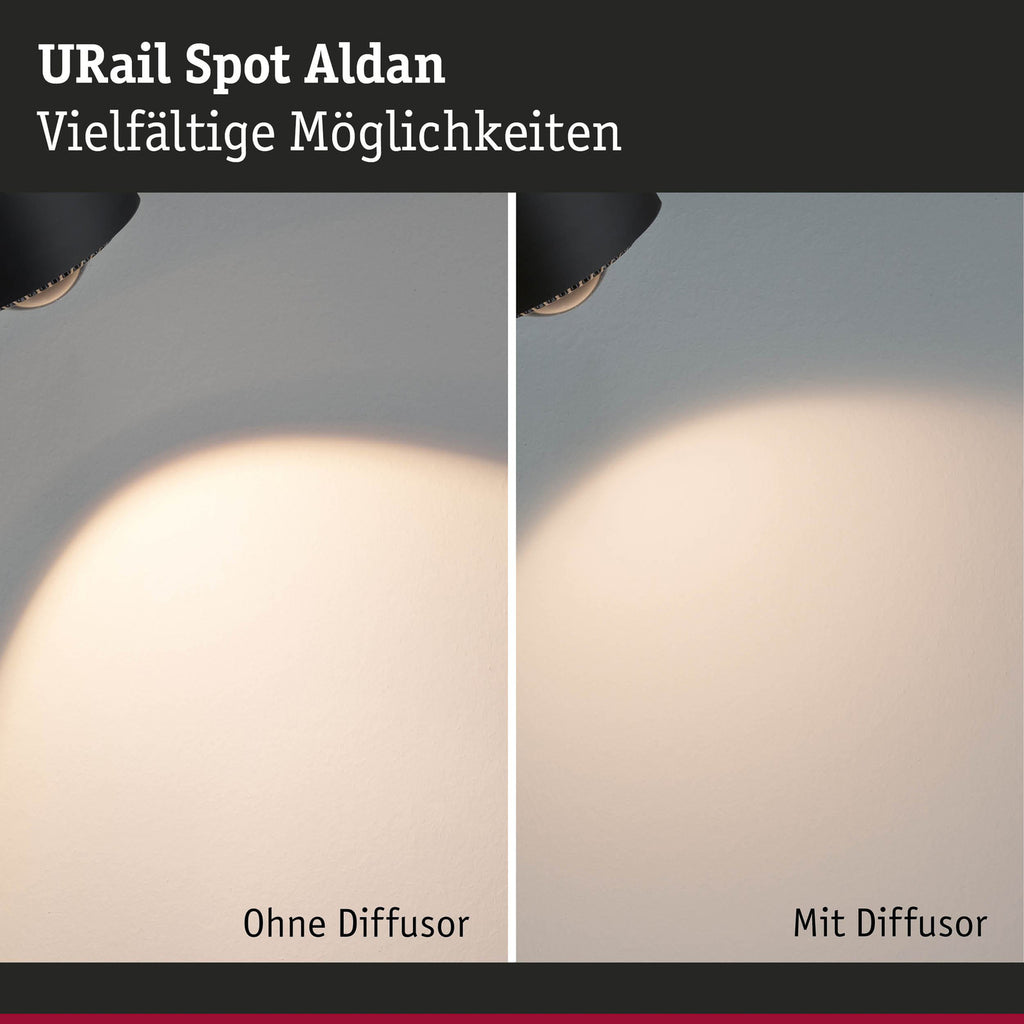 LED skinnespot Aldan URail CCT svart matt Ø9,9 cm detalj av materiale