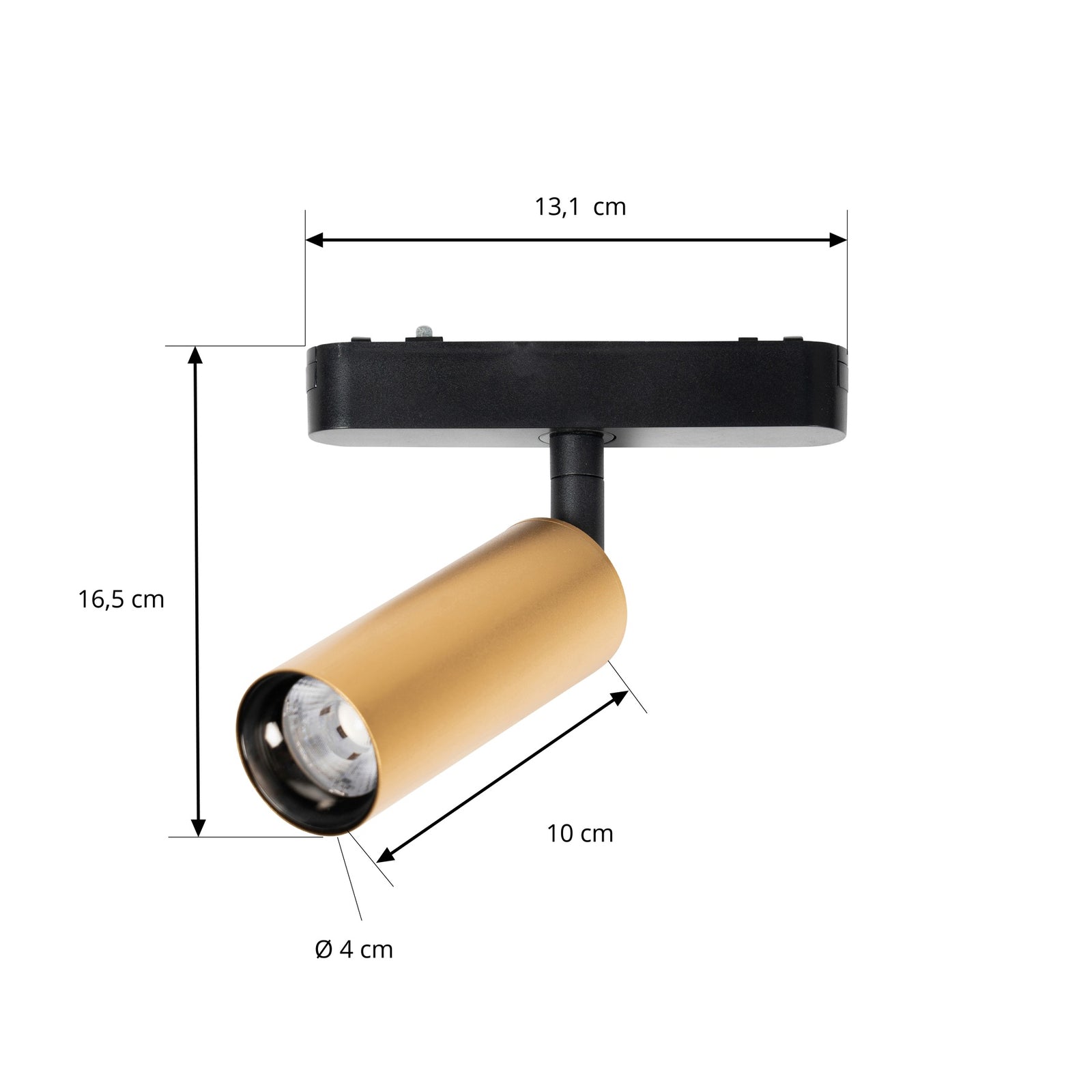 LED-skinnespot Lumaro 48V gull med fokus på dimmerfunksjon